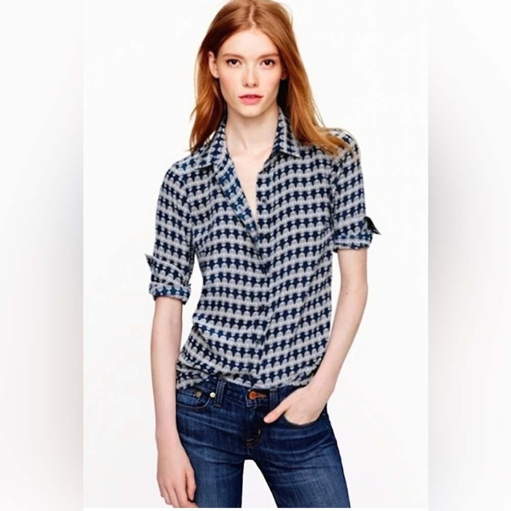J. Crew Silk Owl Button Down Blouse Size 2